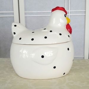 Vintage Montgomery Ward Nesting Whote Hen w/ Polka Dots Cookie Jar